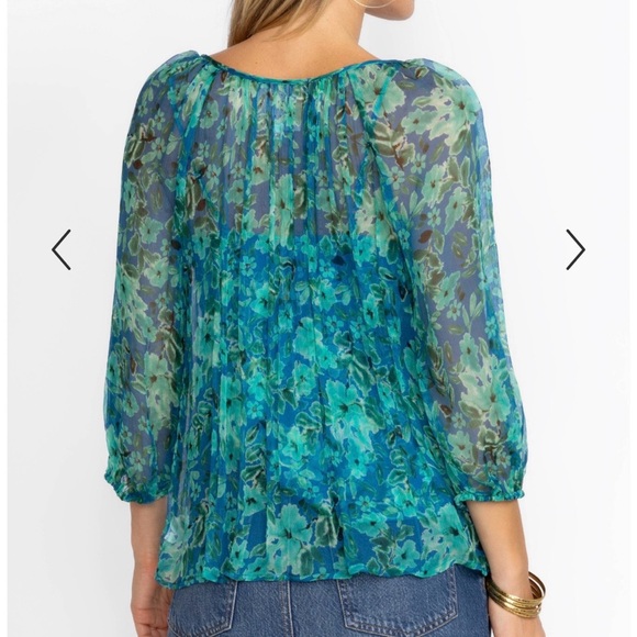Johnny Was Sheer Blue Green 3/4 Sleeve Blouse - Picture 5 of 16